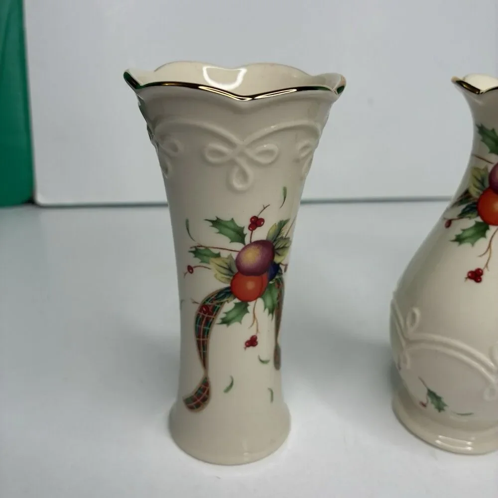 Lenox Holiday Tartan Set of 3 Christmas Bud Vases Dimension Collection 5